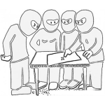Dibujo para colorear Dibujo De Delincuentes Con Pasamontanas Planeando Un Robo Para Pintar Y Colorear Ladrones Maquinando Un Robo Con Un Mapa