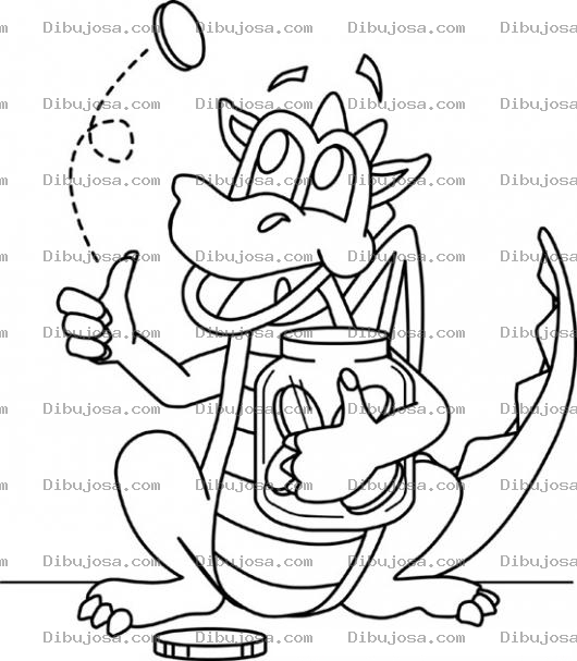 Dibujo para colorear Dragon Con Jarro De Monedas Para Pintar Y Colorear Dragoncito Jugando Con Monedas