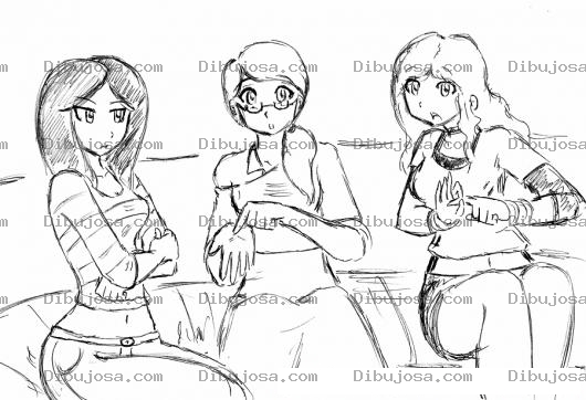 Dibujo para colorear 3 Mujeres Dibujo De Chicas Hablando De Sexo Para Pintar Y Colorear