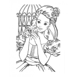 Dibujo para colorear Barbie con un Pajarito