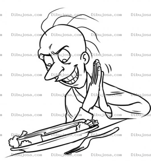 Dibujo para colorear Loco Hambriento Dibujo De Un Loco Saboreandose Un Delicioso Plato De Carne Guisada Para Pintar Y Colorear Hombre Apunto De Comer Un Plato De Carne De Res