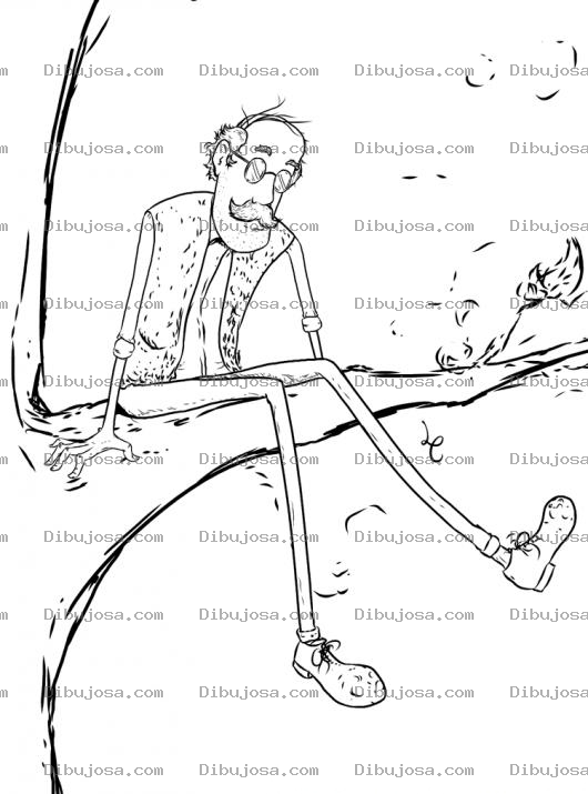 Dibujo para colorear Dibujo De Viejo Flaco Sentado En La Rama De Un Arbol Para Pintar Y Colorear