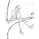 Dibujo para colorear Dibujo De Viejo Flaco Sentado En La Rama De Un Arbol Para Pintar Y Colorear