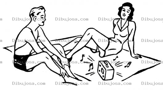Dibujo para colorear Pareja De Novios Escuchando Una Radio En La Playa Para Pintar Y Colorear