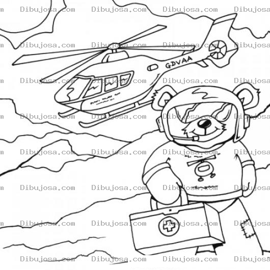 Dibujo para colorear Dibujo De Oso Paramedico Con Helicoptero Para Pintar Y Colorear