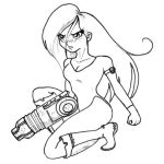 Dibujo para colorear Dibujo De Chica Con Arma Poderosa En El Brazo Para Pintar Y Colorear