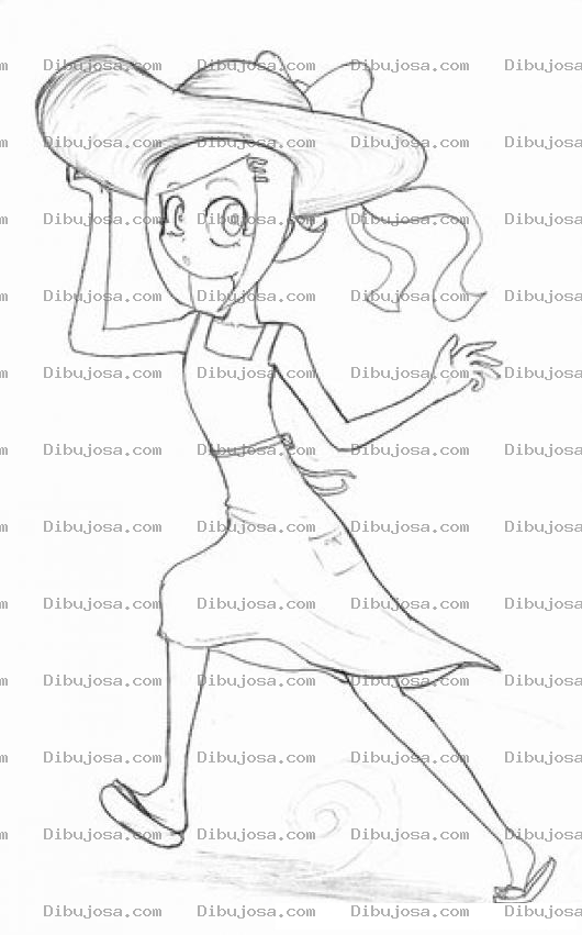 Dibujo para colorear Chica Con Sombrero De Sol Para Pintar Y Colorear