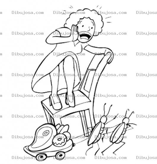 Dibujo para colorear Cucafobia Dibujo De Mujer Con Fobia A Las Cucarachas Para Pintar Y Colorear Mujer Asustada Por Dos Cucas Que Se Roban Su Comida