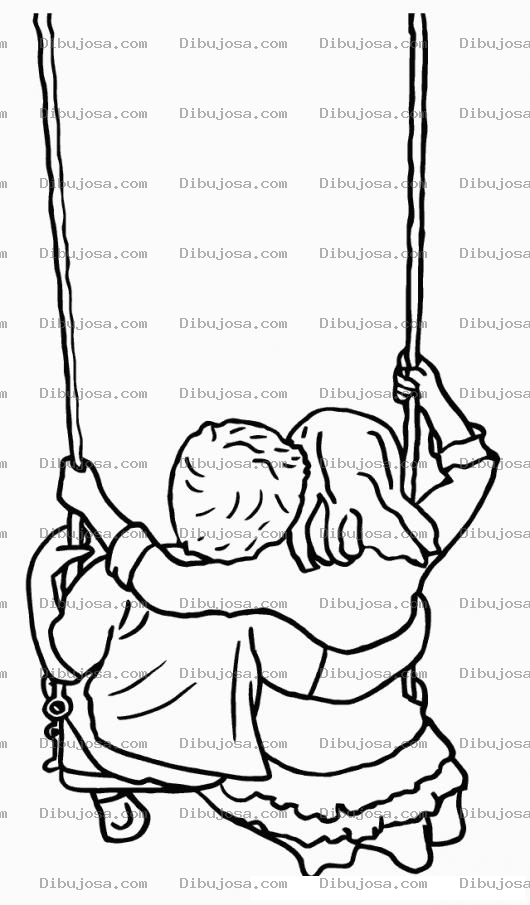 Dibujo para colorear El Primer Amor Dibujo De Pareja De Novios Abrazados En Un Columpio Para Pintar Y Colorear Amor Inocente Genuino Puro Y Sincero