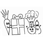 Dibujo para colorear Verduras En Navidad Dibujo De Zanahoria Dando Un Regalo A Un Tomate Un Brocoli Y Una Berenjena Para Pintar Y Colorear Verdurintas Navidenas
