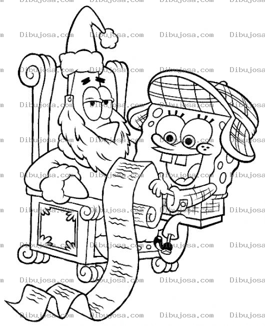 Dibujo para colorear Bobesponja Con Santa Dibujo De Bob Esponja Pidiendo Regalos A Santa Claus Para Pintar Y Colorear