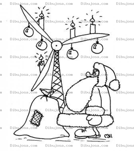Dibujo para colorear Dibujo De Santaclaus Y Un Molino De Viento Adornado De Navidad Para Pintar Y Colorear