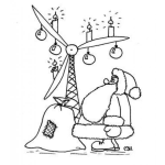 Dibujo para colorear Dibujo De Santaclaus Y Un Molino De Viento Adornado De Navidad Para Pintar Y Colorear