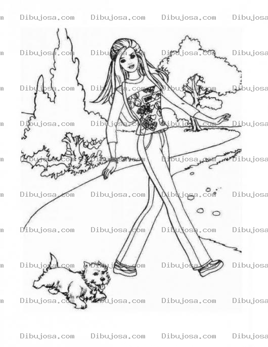 Dibujo para colorear Barbie con su perrita