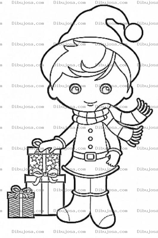 Dibujo para colorear Nino Con Regalos De Navidad Para Pintar Y Colorear