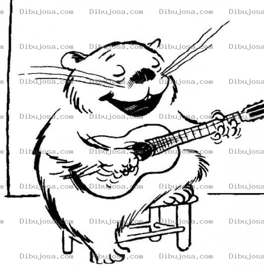 Dibujo para colorear Hamster Con Guitarra Para Pintar Y Colorear