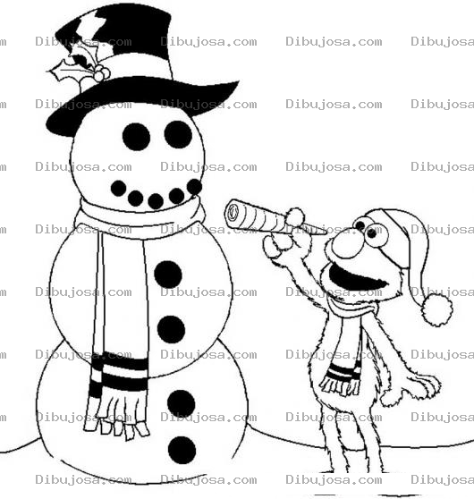 Dibujo para colorear Snowman y Elmo Dibujo De Elmo Con El Hombre De Nieve Den Navidad Para Colorear