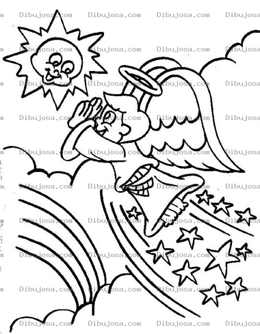 Dibujo para colorear Angelito Volador Dibujo De Angel Volando Al Cielo Dejando Estrellitas Por Detras Para Pintar Y Colorear