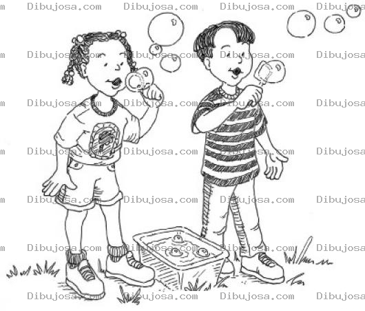 Dibujo para colorear Juego De Burbujas Dibujo De Ninos Jugando Burbujas De Jabon Para Pintar Y Colorear