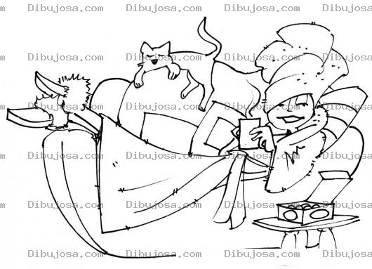 Dibujo para colorear Dibujo De Mujer Con Gato En Un Sofa Para Pintar Y Colorear