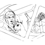 Dibujo para colorear Mujer En Taxi Dibujo De Una Mujer En Taxi De Compras Regresando Del Super Con Su Perrito Para Pintar Y Colorear Pasajera De Taxista Sentada En El Sillon De Atras