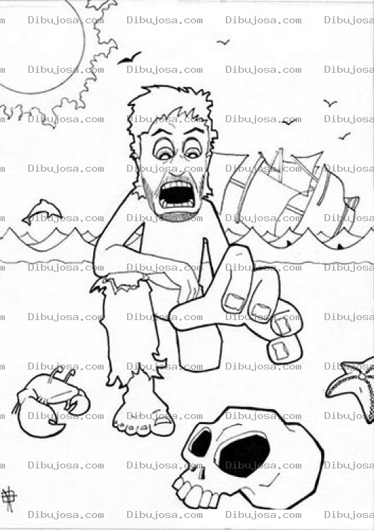 Dibujo para colorear Dibujo De Naufrago Asustado Porque Encontro Un Craneo En La Isla Donde Quedo Varado Para Pintar Y Colorear Naufrago Ahuevado