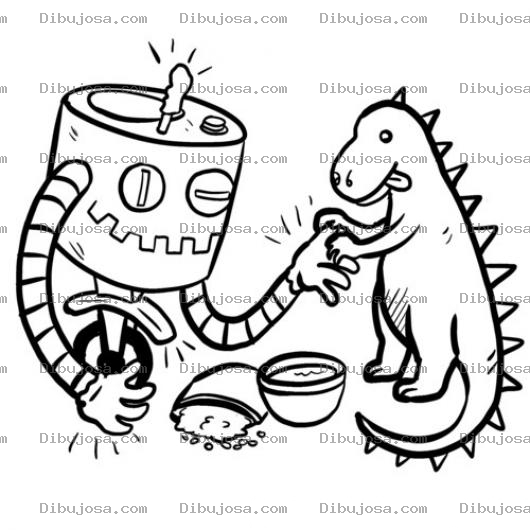 Dibujo para colorear Dibujo De Robot Y Dinosaurio Para Pintar Y Colorear Dinosaurio Y Robot