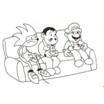 Dibujo para colorear Videojuegos De Los 80s Dibujo De Hombre Jugando Videojuegos Con Sonic Y Con Mariobros Para Pintar Y Colorear A Sonic Con Mario Bros Sentados En Un Sofa