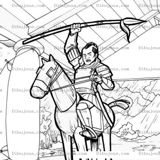 Dibujo para colorear Guerrero En Caballo De Madera Para Pintar Y Colorear