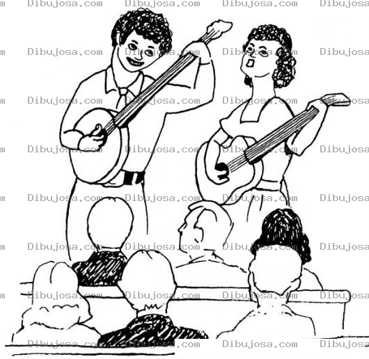 Dibujo para colorear Privilegio De Alabanza Dibujo De Una Parjea Cantando Coritos Y Tocando Guitarra En La Iglesia Para Pintar Y Colorear