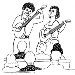 Dibujo para colorear Privilegio De Alabanza Dibujo De Una Parjea Cantando Coritos Y Tocando Guitarra En La Iglesia Para Pintar Y Colorear