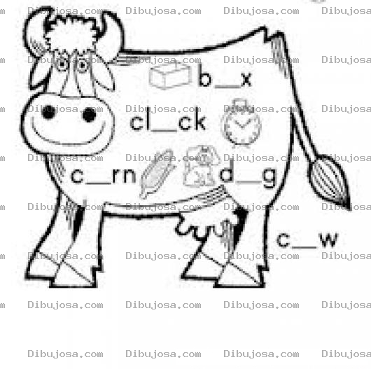 Dibujo para colorear Dibujo Para Aprender Ingles Coloreando Palabras Con La Letra O Boxclockcorndogcow  Para Pintar Box Clock  Corn Dog Cow