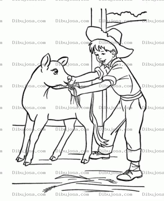 Dibujo para colorear Dibujo De Granjerito Con Chivito Para Colorear