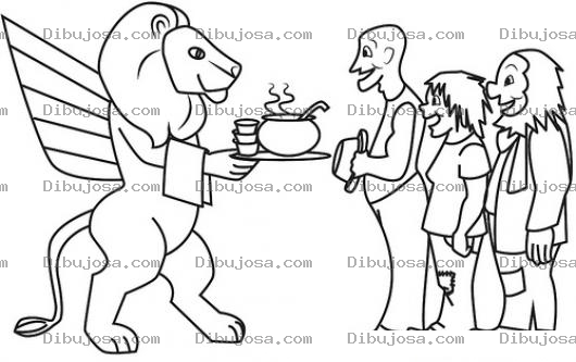 Dibujo para colorear Leon Servidor Dibujo De Leon Sirviendo Sopa A La Gente Para Pintar Y Colorear