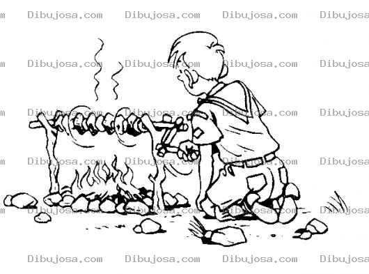 Dibujo para colorear Pincho De Carne Asada Para Pintar Y Colorear Asado En Fogata
