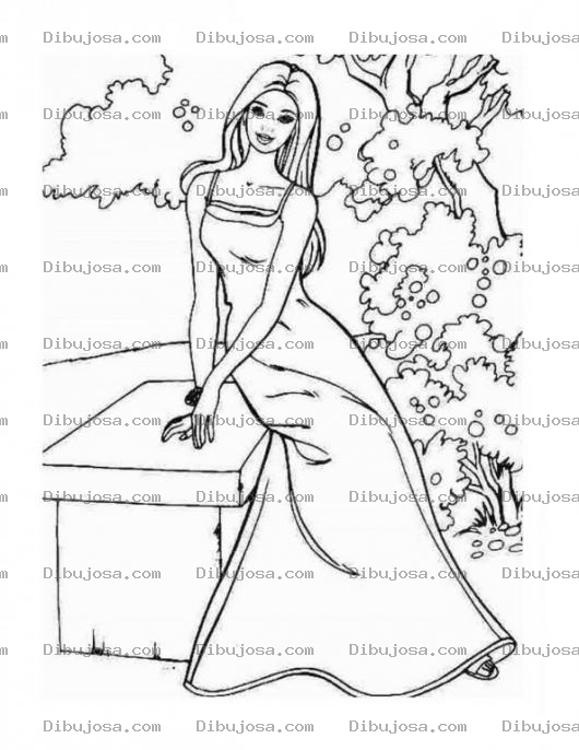 Dibujo para colorear Barbie con vestido de tirantes