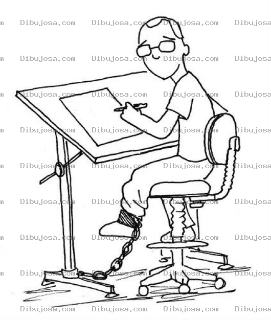 Dibujo para colorear Arquitectoesclavisado Para Pintar Y Colorear Dibujo De Un Dibujante Encadenado A Su Puesto De Trabajo