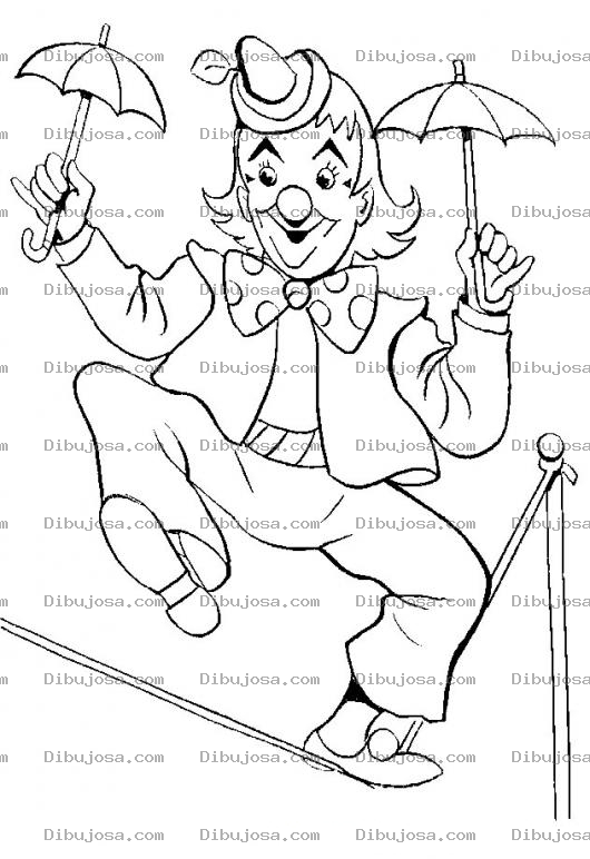 Dibujo para colorear Payaso De Circo Caminando Sobre Una Cuerda Floja Para Colorear