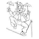 Dibujo para colorear Payaso De Circo Caminando Sobre Una Cuerda Floja Para Colorear