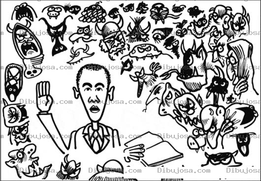 Dibujo para colorear Ibujo De Obama Rodeado De Monstruos Para Pintar Y Colorear