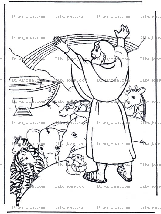 Dibujo para colorear Dibujo De Noe Sacando A Los Animales Del Arca Frente Al Arcoiris Que Es La Promesa De DIOS De Que Nunca Mas Habra Un Diluvio Para Pintar Y Colorear