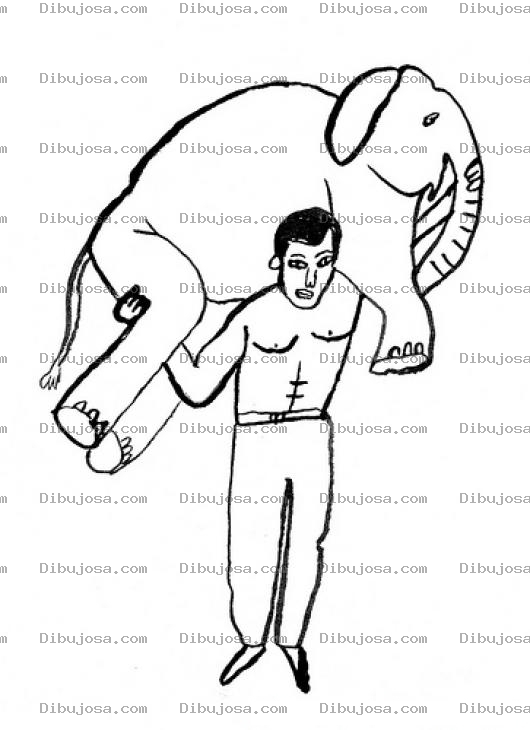 Dibujo para colorear Hombre Cargando A Un Elefante Para Pintar Y Colorear