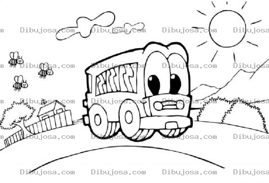 Dibujo para colorear Dibujo De Bus Perseguido Por 3 Abejas Para Pintar Y Colorear