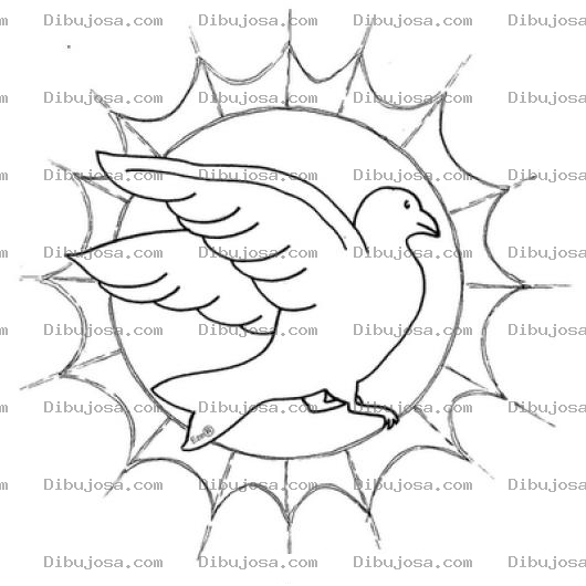 Dibujo para colorear Dibujo De Paloma Volando Frente Al Sol Para Pintar Y Colorear