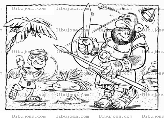 Dibujo para colorear David Y Goliat Dibujo De David Pegandole A Goliat Con Una Piedra Lanzada Desde Su Onda Para Pintar Y Colorear Dibujo Biblico De Davidygoliat