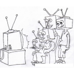 Dibujo para colorear Familia De Televisores Viendo Television Para Pintar Y Colorear