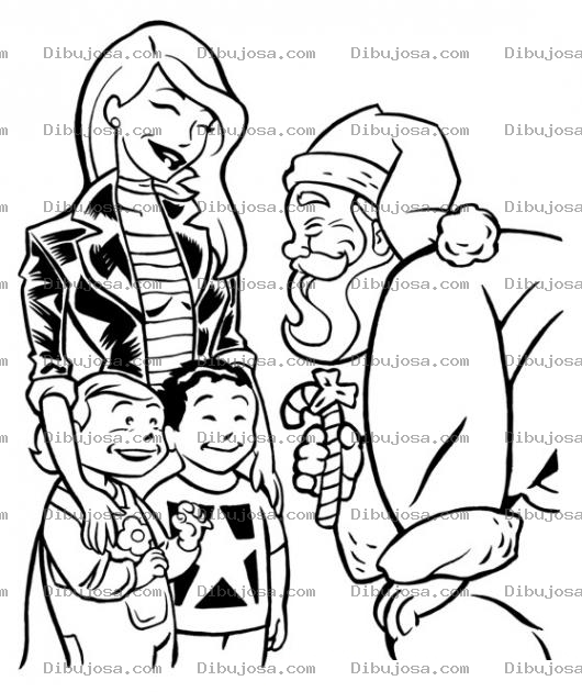 Dibujo para colorear Dibujo De Mama Con Santaclaus Para Pintar Y Colorear A Santaclau Saludando A Dos Hermanitos Con Su Mama