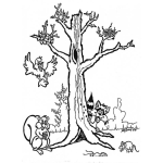 Dibujo para colorear Animales Del Bosque Con Un Arbol Para Colorear