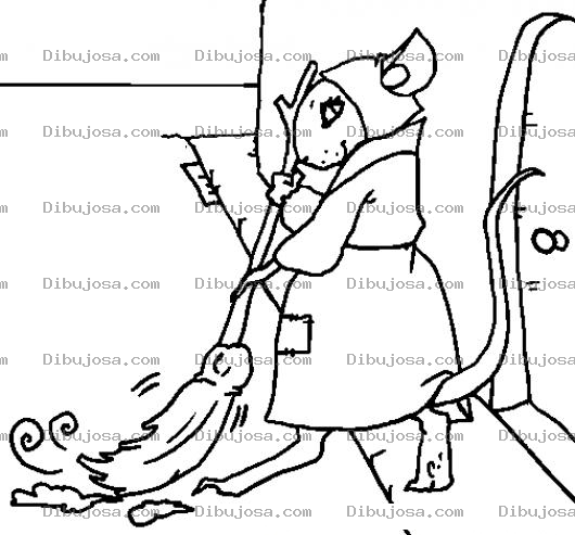 Dibujo para colorear Ratoncito Barrendera Dibujo De Una Ratona Con Escoba Para Colorear
