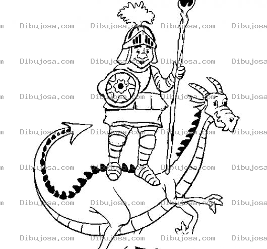 Dibujo para colorear Dibujo De Un Caballero Sobre Un Dragon Para Pintar Y Colorear